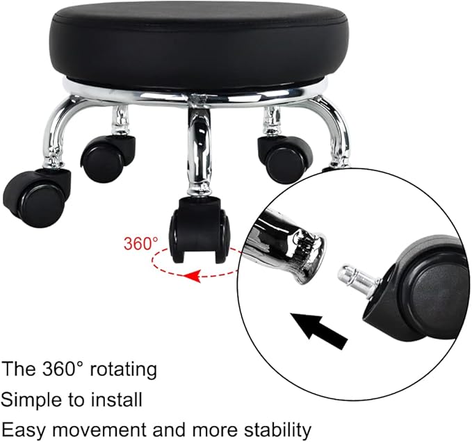 Modern Roller Seat PU Leather Low Round Rolling Stool 360 Swivel Small Stool - Image 5