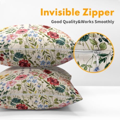 Spring Floral Pillow Covers 16x16 Set of 2 Green Garden Plant Butterfly Throw Pillows Covers Springtime Watercolor Decorative Farmhouse Cushion Case for Living Room Couch Sofa - Image 5