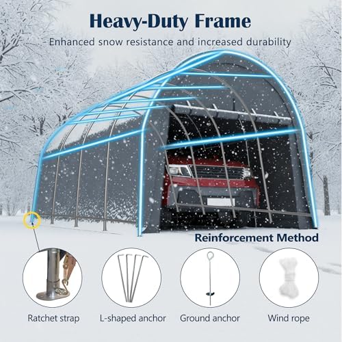 KEIKI 10x20 FT Carport Canopy, Anti-Snow Heavy Duty Portable Garage Canopy with Steel Frame & Vented Roof, Waterproof Outdoor Storage Shed for Vehicle, Boat, Gray - Image 6