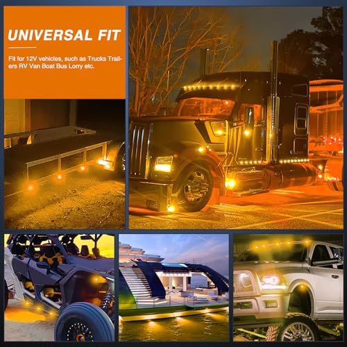 Nilight 3/4" Round Marker Light 10PCS Amber LED Clearance 2 Connectors