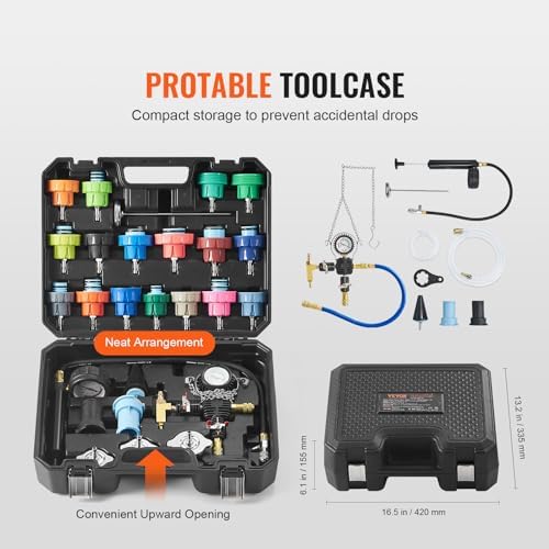 VEVOR 28 pcs Universal Radiator Pressure Tester Kit, Coolant Pressure Tester Kit with Manual Pump and Color-Coded Test Caps, Coolant Vacuum Refill kit for Cars Motorcycles Trucks Cooling System - Image 5