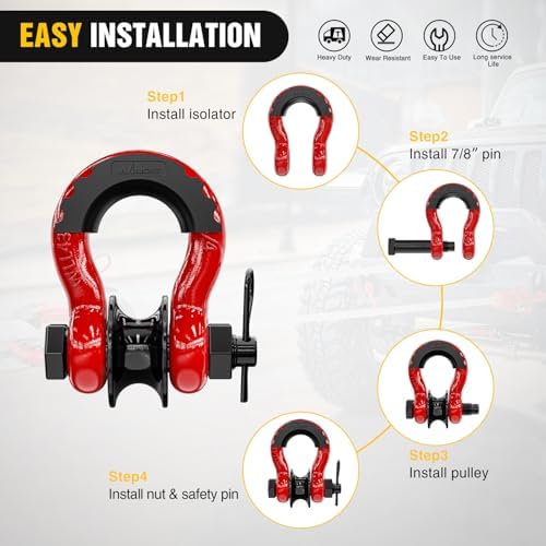 Nilight 3/4" D-Ring Shackle with Snatch Block, Heavy Duty Recovery Set