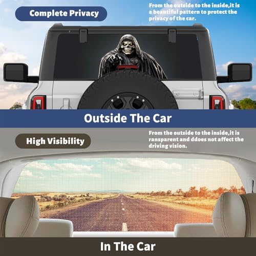 Retro Grim Reaper Truck Rear Window Graphic Decals, Horror Dark Gothic Skeleton Pickup Car Window Stickers Truck Back Window Film Decal for Trucks SUV 66 x 22 inch
