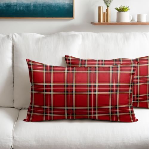 Christmas Plaid Lumber Pillow Covers 12x20 Set of 2 Red Highly Absorbent - Image 2