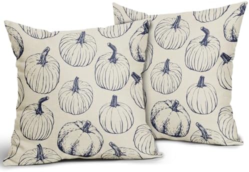 Dark Blue Pumpkin Fall Pillow Covers 24x24 Set of 2 Autumn Themed Thanksgiving Harvest Print Decorative Throw Pillows Outdoor Farmhouse Pillowcases Cushion Case Seasonal Decor for Couch Sofa Bed - Image 2