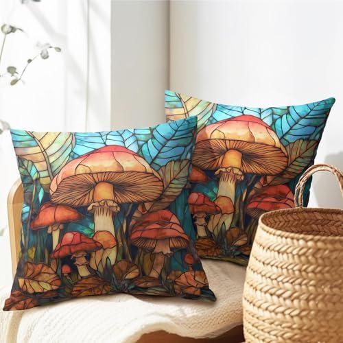 Summer Pillow Covers 16x16 Inch Set of 2, Mushroom Throw Pillow Covers Teal Blue Pillowcase, Soft Decorative Seasonal Spring Fall Cushion Case Couch for Indoor Outdoor Home Decor - Image 7