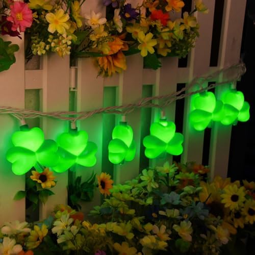 8.5Ft St Patricks Day Lights Outdoor Shamrock Lights String Plug in with 10 LED Lucky Clover for Irish Bedroom Home Garden Party Green Feast St. Patrick's Day Decorations, 0.48W - Image 3