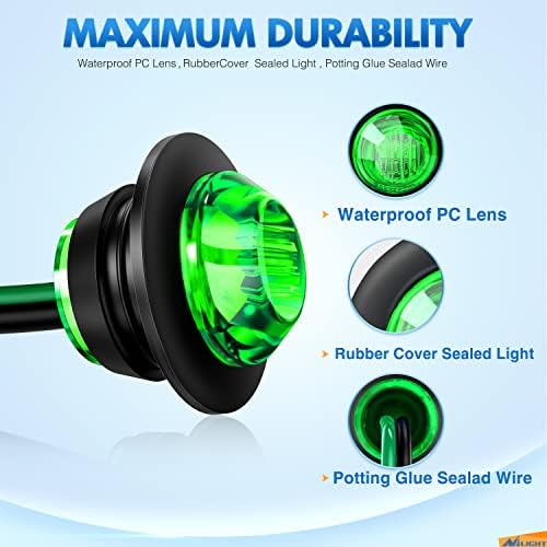 Nilight 3/4" Round LED Clearance Marker Lights,Green, 10-Pack