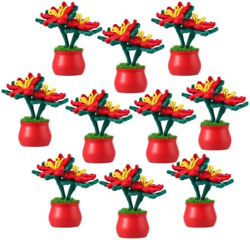 Suncalla 10 Pcs Red Lily Crochet Flowers Pot Bulk Bouquet Thank You Gifts by Unknown