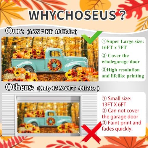 Fall Thanksgiving Garage Door Cover Decorations Banner Backdrop 7x16ft - Image 2