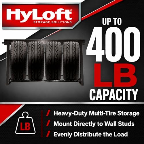 HyLoft 01000 Heavy Duty Adjustable Garage Wall Multi-Tire Rack Storage, Black - Image 6