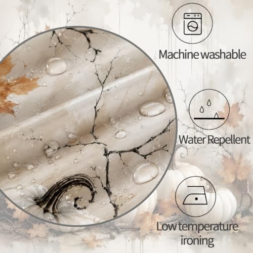 Fall Vintage Pumpkin Shower Curtain, Retro Autumn Maple Leaves Thanksgiving Harvest Farmhouse Bathroom Accessories Decor, Waterproof Fabric Bath Decor with Hooks 72 x72 Inch - Image 6