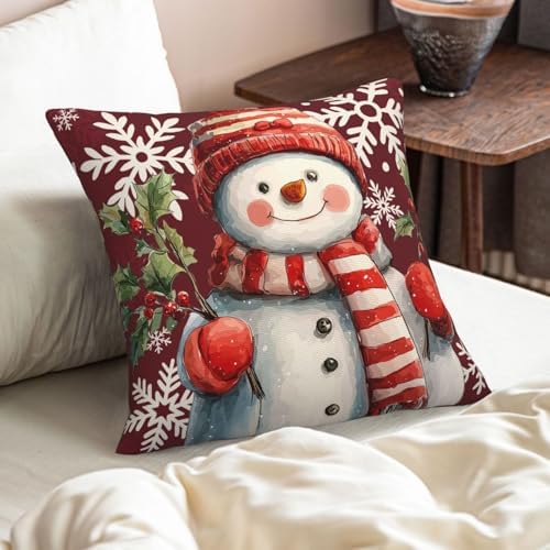 KiuLoam Red Snowman Snowflake Christmas Pillow Covers 18x18 Set of 2, Winter Xmas Print Decorative Throw Pillow Cases, Holiday Style Outdoor Cushion Covers for Living Room Sofa Couch Bed - Image 6