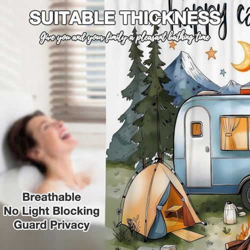 Small Stall Shower Curtain for RV 36x72 Inch, Half Narrow Happy Camper Shower Curtain RV Summer Camping Campfire Scene Forest Mountain Tent Bathroom Curtains Decor Waterproof with 6 Hooks - Image 6