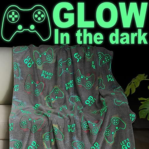 Jekeno Glow in The Dark Gaming Blanket Gamer Game Controller Throw Gift Toys for Kids Boys Teen Son Adults Gamepad Presents Easter Birthday Christmas Bedroom Decor Luminous Blanket Grey 50"x60" by Jekeno