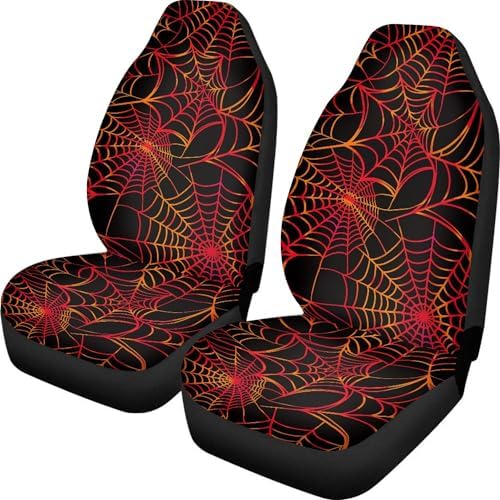 Red Spiderweb Print Car Seat Cover Front Seats Only,Universal Fit for Most Cars,SUVs,Sedan,Truck or Van,2PCs
