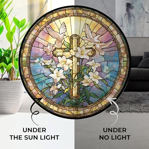 Easter Cross Suncatcher Stained Glass Window Hanging by Clare Donovans Sun Catcher Colorful Ornament Gifts for Women Mom Wife Halloween Christmas Housewarming - Image 4