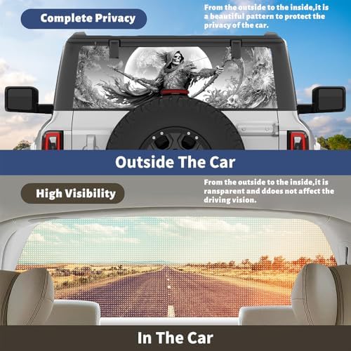 Fantasy Skeleton Rear Window Decal Wrap Graphic, Full Moon Gothic Reaper Vinyl Window Film Truck Back Window Decals,Pickup Trucks Back Window Stickers 66 x 22 inch