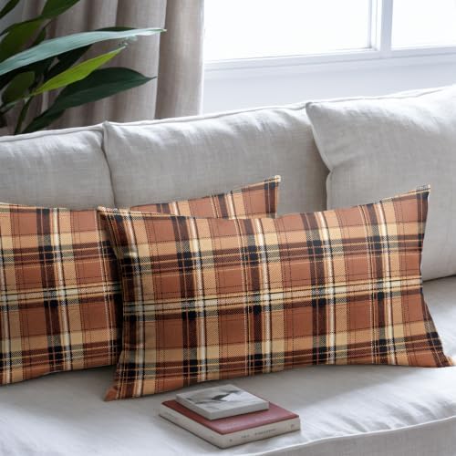 Christmas Plaid Pillow Covers 12x20 Set of 2 Burnt Orange Highly Absorbent - Image 7