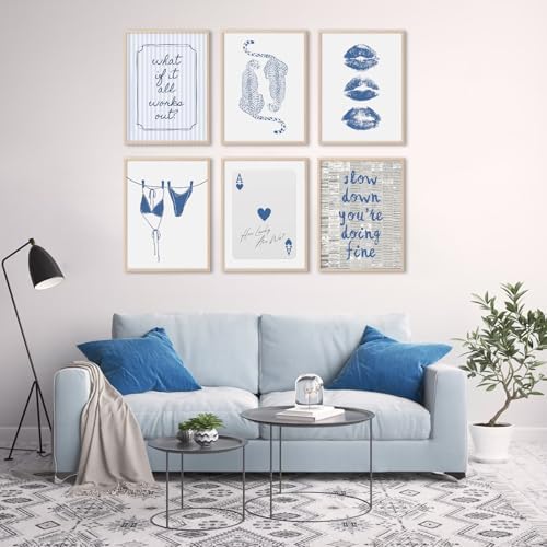 Navy Blue Leopard Wall Art Preppy Cheetah Canvas Wall Decor Trendy Aesthetic Posters Navy Blue Bikini Prints Preppy Aesthetic Pictures Ace of Hearts Painting for Dorm Bedroom 8x10 Inch Unframed 6Pcs - Image 6