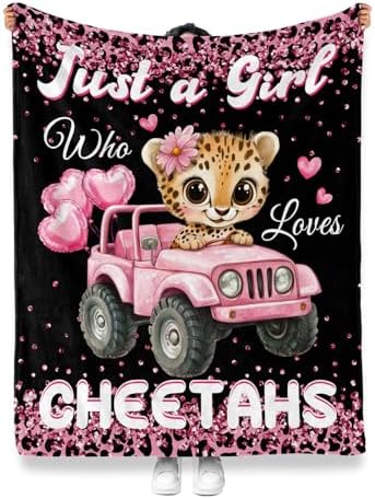 Jekeno Cheetah Print Blanket Gifts, Just a Girls Theme 50"x60" - Image 2