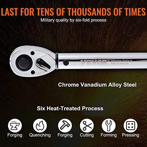 VEVOR 1/2-inch Drive Click Torque Wrench 25-250ft.lb/34-340n.m, Dual-Direction Adjustable Torque Wrench Set with Mechanical Dual Range Scales and Adapters Extension Rod - Image 3