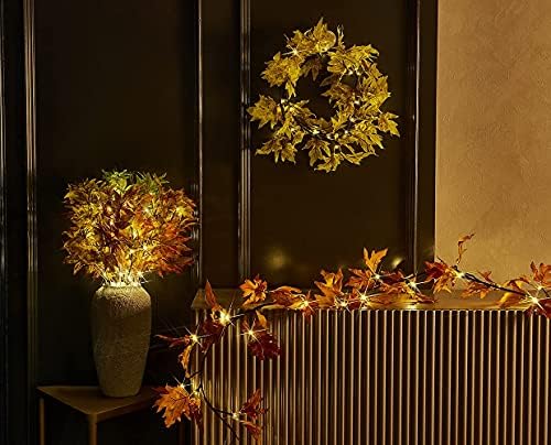 Hairui Lighted Maple Leaf Garland with Timer 6FT 24 Warm White LED, Fall Garland with Lights Battery Operated for Thanksgiving Harvest Christmas Wedding Decoration Indoor Outdoor - Image 6