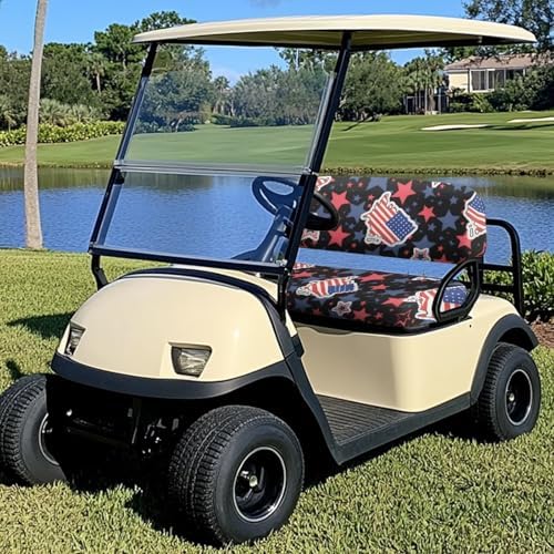 Yewatlles Golf Cart Seat Covers for Club Car Fashion Seat, Breathable Polyester Cloth Combination Appearance, No Need Detaching Armrests American Flag Star Pattern