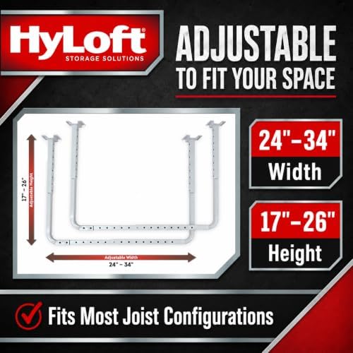 HyLoft 33 in. x 34 in. Adjustable Garage Ceiling Mount Storage Rack Kit, Garage Overhead Storage Bracket, 80842-10, White - Image 4