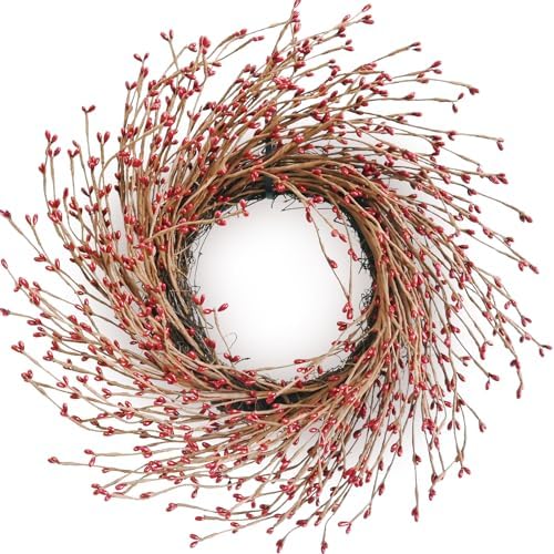 18 Inch Fall Wreath for Front Door Red Berry Wreath by Huashen