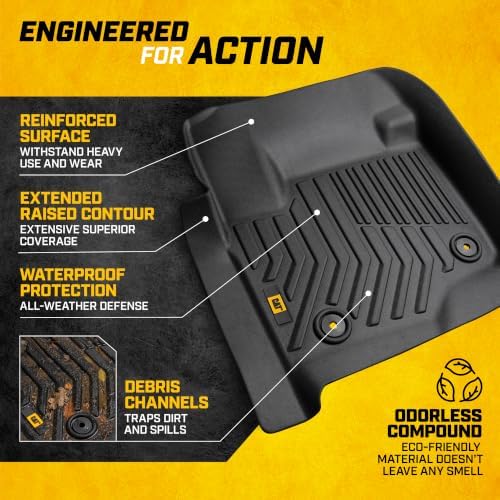 CAT® JustFit™ 3D Custom Fit Front Floor Mats for Ford F-250 F-350 Super Duty Crew Cab 2017-2026, Heavy Duty Rubber Floor Liners Laser Measured, Ford Super Duty Accessories