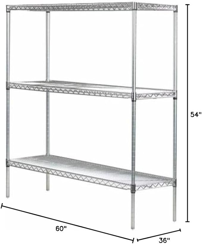 Omega 36" Deep x 60" Wide x 54" High 3 Tier Chrome Starter Shelving Unit - Image 2