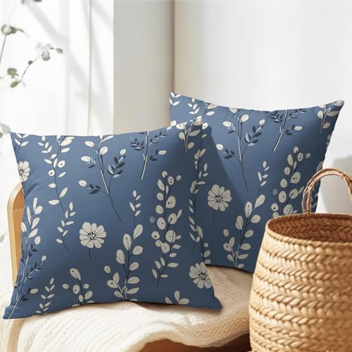 Spring Navy Blue Pillow Covers 24x24 Set of 2 Summer Throw Pillow Covers Rustic Floral Pillowcase Linen Decoration Farmhouse Soft Decorative Flower Cushion Case Couch for Indoor Outdoor Home Decor - Image 7