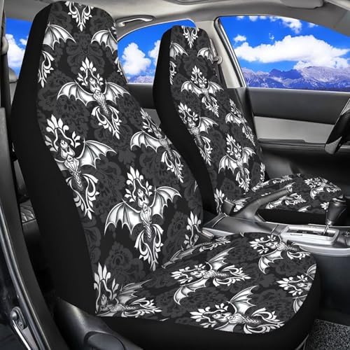 Halloween Bat Car Seat Covers 2 Pcs Breathable Front Seat Cover Stretch Polyester Fabric Cover Easy to Install Car Accessories Universal for Cars Truck SUV Van