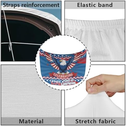 Bald Eagle Car Hood Covers for Automobiles, 250th American Flag Elastic Fabric for Car Hood Decoration and Protection, USA Anniversary Auto Accessories