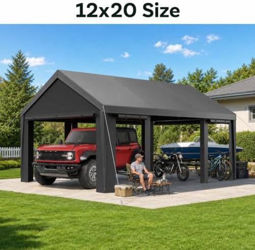 Velway Carport Canopy & Portable Garage, 12 x 20 FT - Image 5