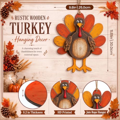 Yalikop Thanksgiving Door Sign 3D Wooden Turkey Decoration - Image 3