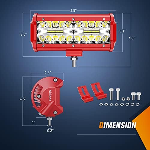 Nilight LED Lights 2PCS 6.5 Inch with Wiring Kit on Truck SUV, Red Shell