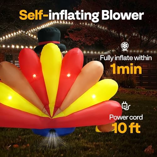 VIVOHOME 7.5ft Long Thanksgiving Inflatable LED Lighted Turkey with Chick - Image 4