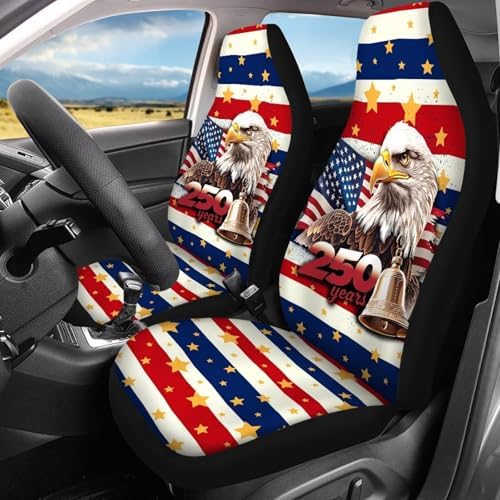 Vibrant American Flag Eagle Car Seat Covers 4Pcs Front & Rear Seat Covers Universal Fits for Truck, Sedan, SUV Auto Interior Protector Car Accessories for 250th Years Patriotic