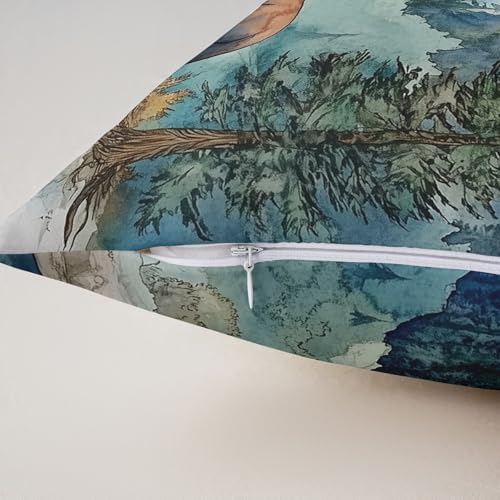 Manfei Lodge Pillow Case Covers 2 Pack,Wild Bear Jungle Hunting Animal 16"x16" Soft Cushion Covers Reversible Print,Watercolor Natural Sunset Mount Lake Pine Trees Paint Throw Sofa Pillow Covers - Image 5
