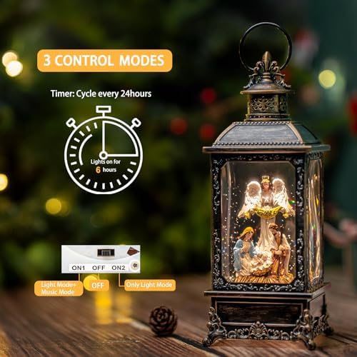 Christmas Snow Globe Swirling Glittering Angel & Nativity Scene with Music, USB Lined/Battery Operated Lighted Water Lantern for Christmas Festival Decoration Gifts - Image 4