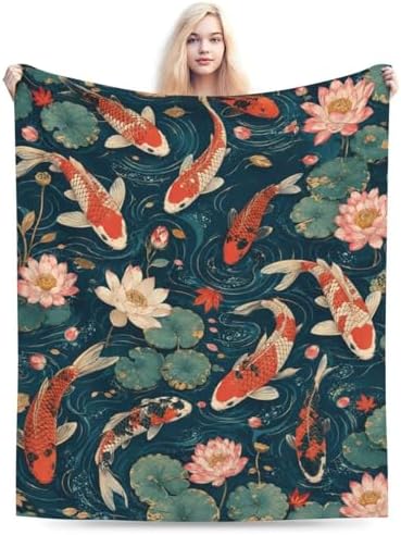 Cute Koi Fish Blanket for Women, Gifts for Girls, Japanese Blankets for Kids, Soft Cozy Lightweight Throw for Bed Sofa Home Travel Room Decor, 50x60 Inch by Unknown