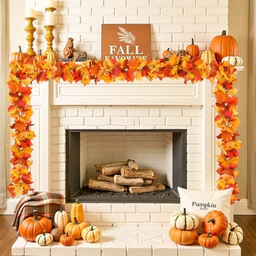 Joyhalo Fall Garland Autumn Leaf Garland Outdoor Fall Porch Decor, 2 Pack - Image 6
