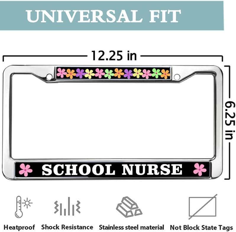 School Nurse Stainless Steel Car Licence Plate Covers Nurse Gifts License Plate Frame for Nurse Mom