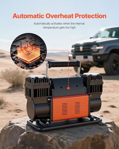 VEVOR Dual-Cylinder Heavy Duty Air Compressor, 10.6CFM Portable Tire Inflator, 12V 150PSI Offroad Air Pump with Digital Pressure Gauge & Adapters for Truck Car SUV 4 x 4 Vehicle RV - Image 5