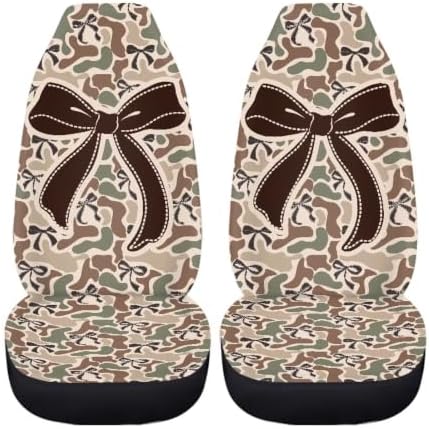 Camo Bow Front Car Seat Cover 2 Pack, Soft Breathable Bucket Seat Protectors, Easy Installation, Universal Fit for Most Cars, SUVs and Sedans