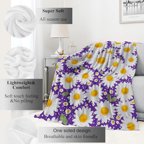 White Daisy Blanket Bright Floral Purple Throw Blankets,Birthday Gifts for Kids Girls Women,Lightweight Soft Fleece,Flower Garden Lovers,Sofa Couch Bed Room Modern Decor 50x60in - Image 2