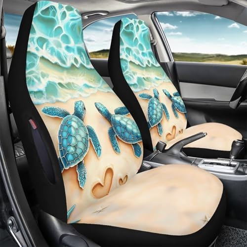 Bulopur Beach Sea Turtle Car Seat Covers Front Seats Airbag Compatible Waterproof Auto Seat Protectors Universal Non-Slip Vehicle Seat Covers for SUV Truck Van Sedan