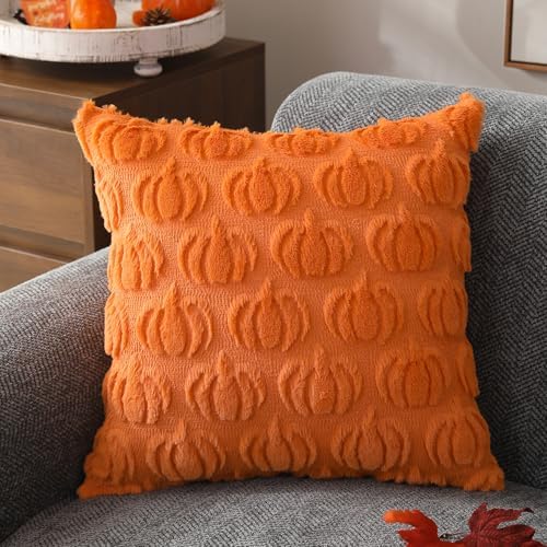 DFXSZ Fall Pillow Covers 18x18 2Pcs Orange Pumpkin Fall Decoration for Home - Image 3
